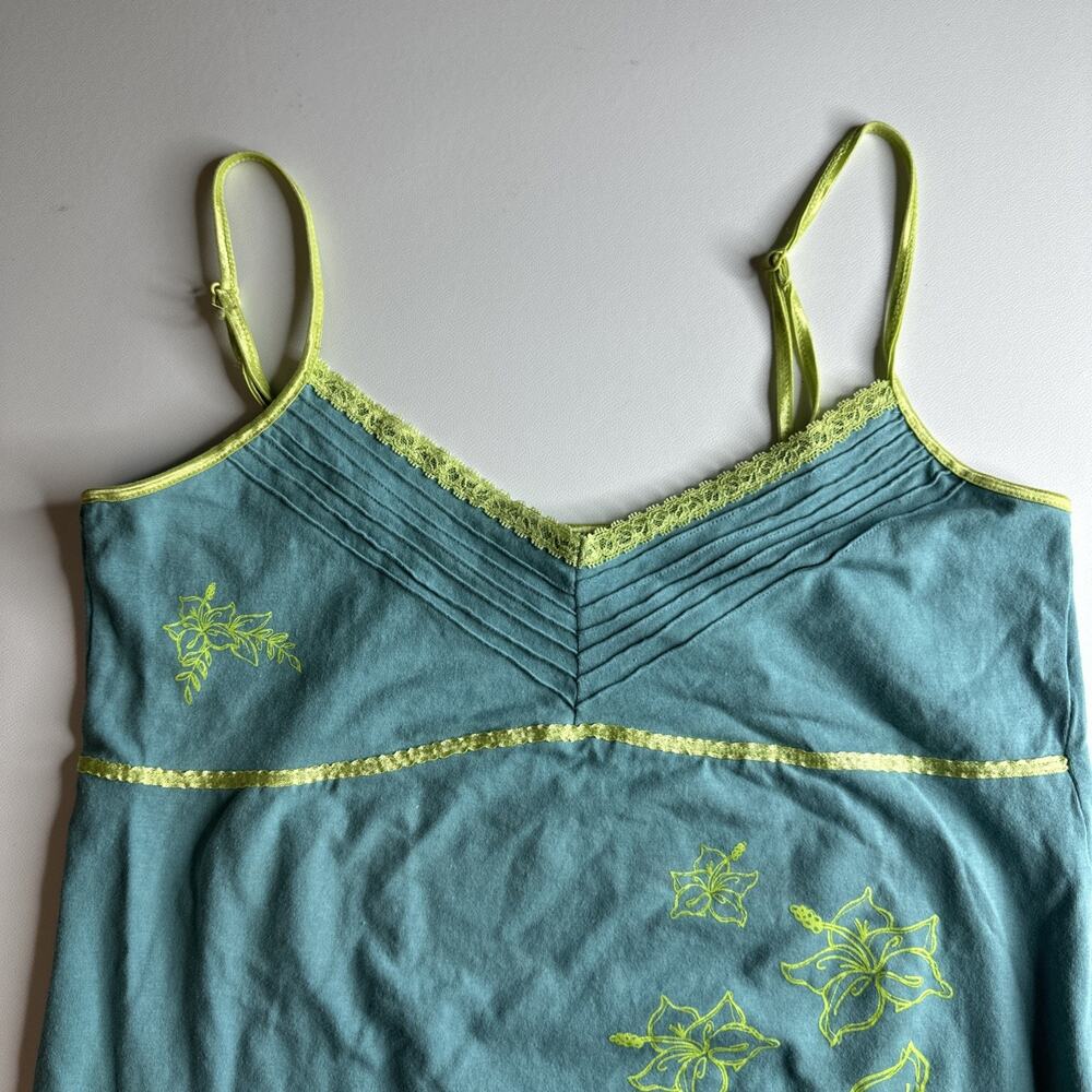 Y2K Dunia Aqua Cami Top Yellow Lace Trim Floral Graphic Tank Large Soft Girl - Picture 6 of 9